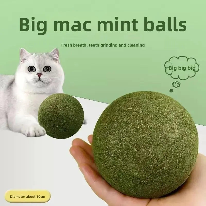 2 Packs 10Cm Large Catnip Ball Self-Entertaining Teething Cat Toy Dental Cleaning Chew Resistant Cat Grass Hairball Remover Interactive Cat Toy