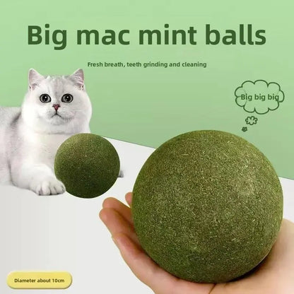 2 Packs 10Cm Large Catnip Ball Self-Entertaining Teething Cat Toy Dental Cleaning Chew Resistant Cat Grass Hairball Remover Interactive Cat Toy