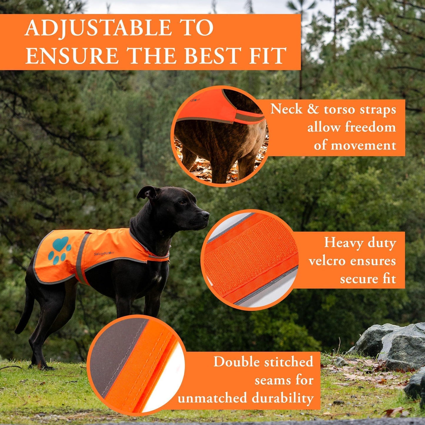 Reflective Dog Vest Chest Size 18.5 in Neck Size 15 in Hi Visibility